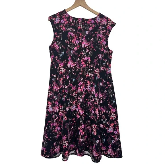 London Times Woman Black Pink Floral A-Line Psychedelic Dress Plus Size 16W - Picture 5 of 10